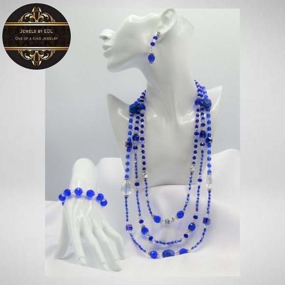 PRINCESS IN BLUE Beaded Jewelry Set - Picture 1 of 6